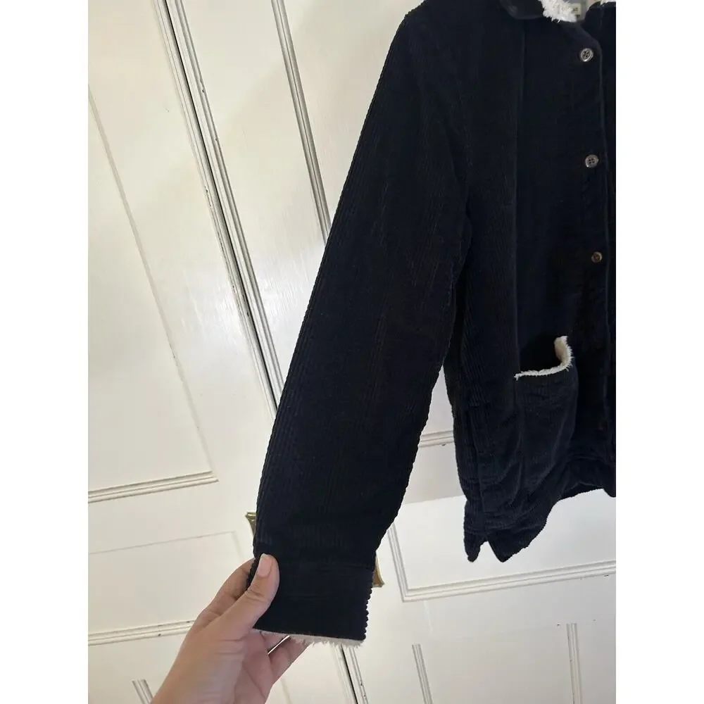 LL Bean Corduroy Sherpa Lined Button Shacket Womens Size Small Black Chore Cozy - Picture 3 of 10